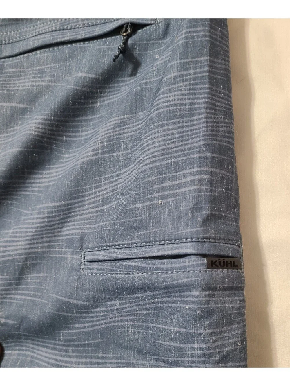 Kuhl Getaway Shorts Mens Sz Large Oceanview Wave Blue Hemp Blend Quick Dry Beach